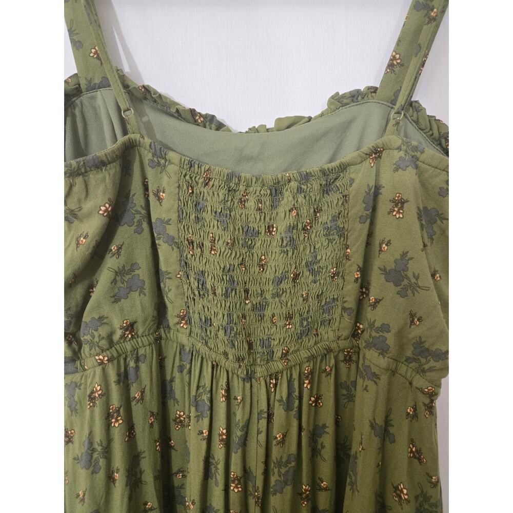 Sz M Green floral Smocked peasant 90's babydoll dress fairy cottagecore romance - Picture 6 of 9